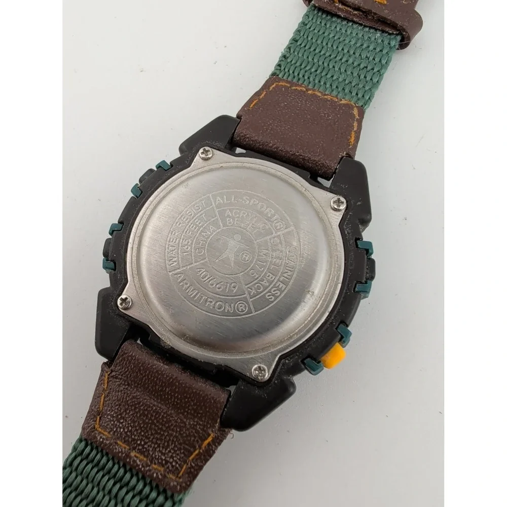 Armitron Instalite All-Sport Mens Watch 40mm Green Alarm Chrono- New Battery